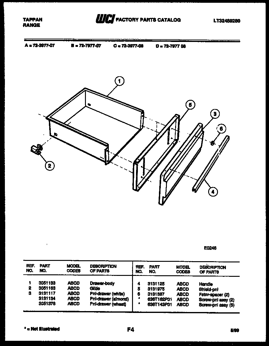 Tappan 72-3977-00-07 drawer parts diagram