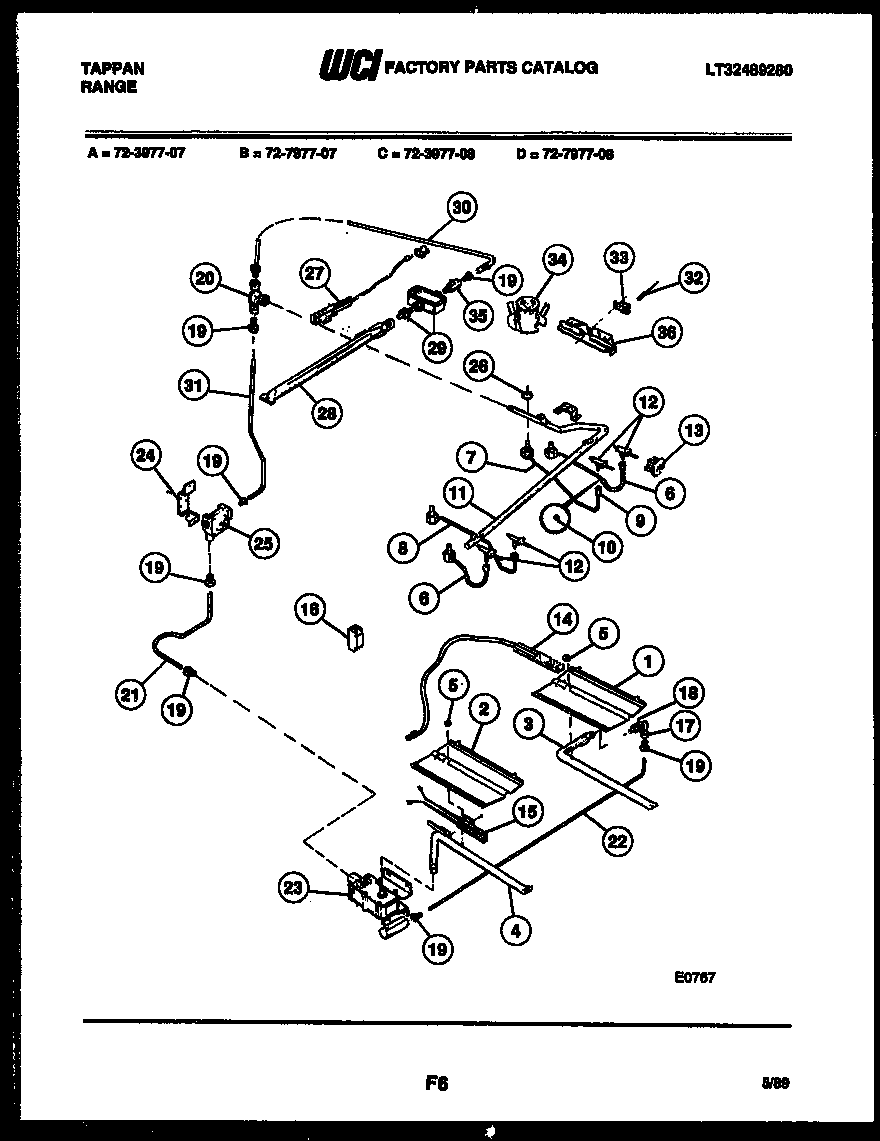 Tappan 72-3977-00-07 burner, manifold and gas control diagram