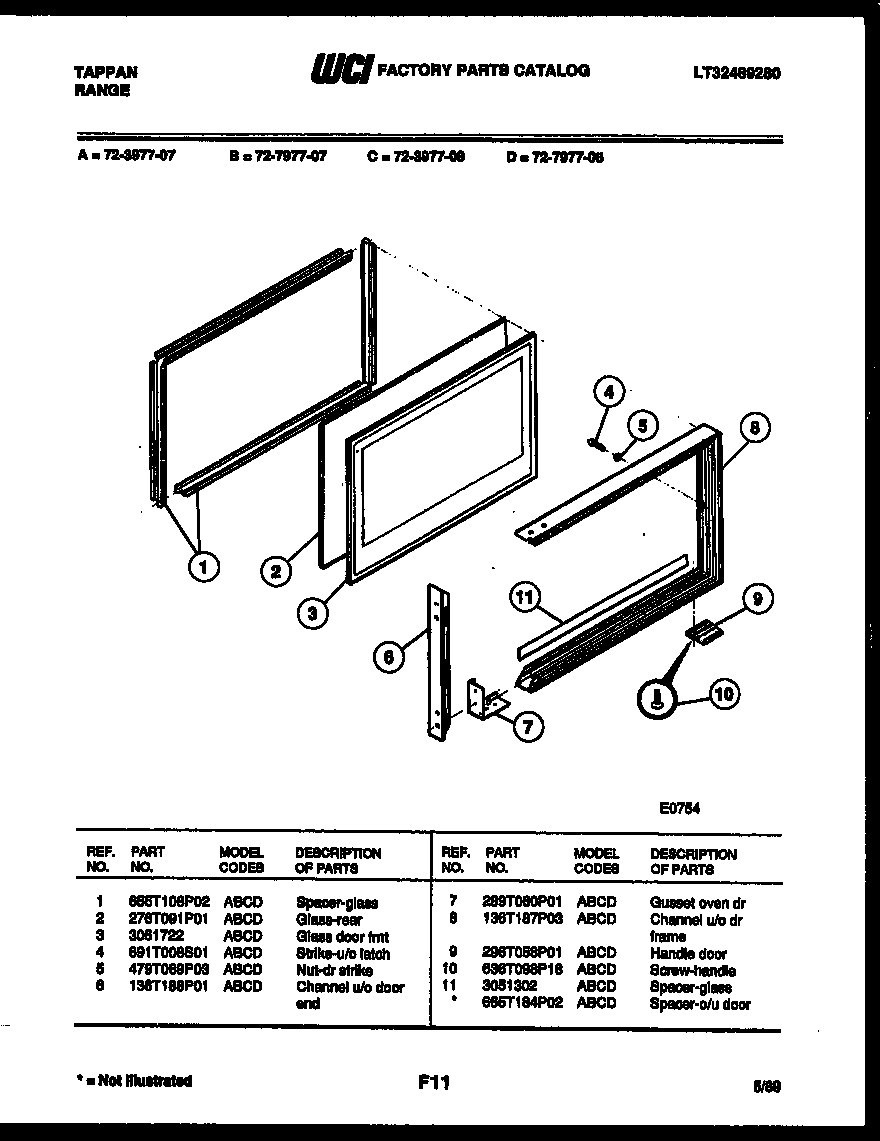 Tappan 72-3977-00-07 upper oven door parts diagram