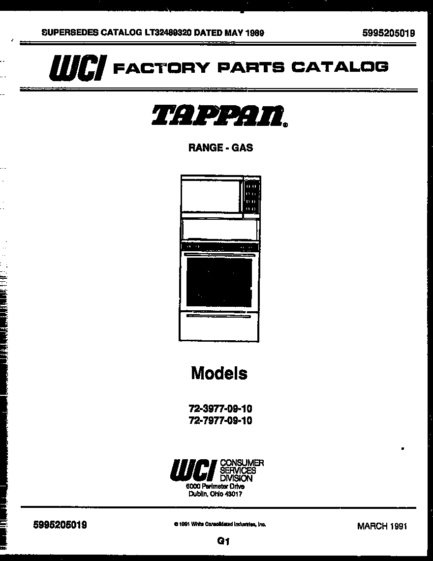 Tappan 72-3977-00-10 cover page diagram