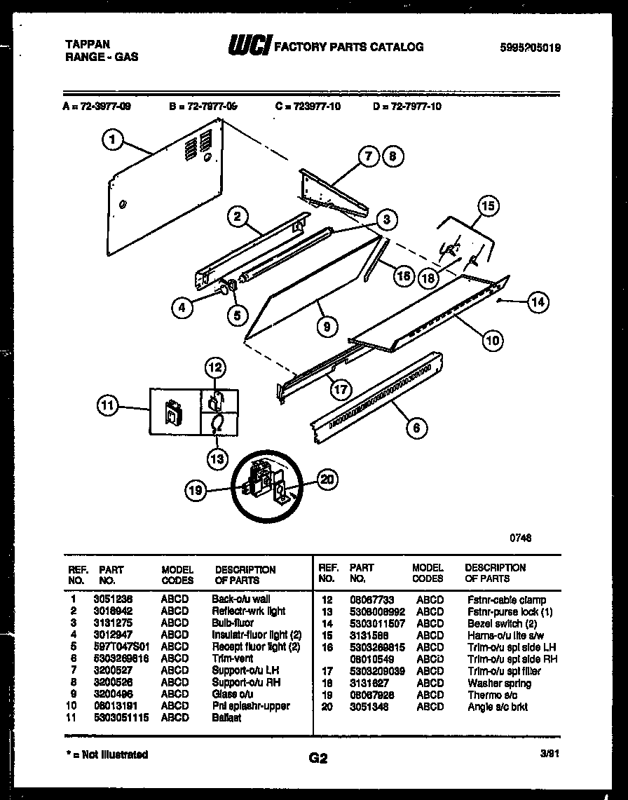 Tappan 72-3977-00-10 splasher control diagram