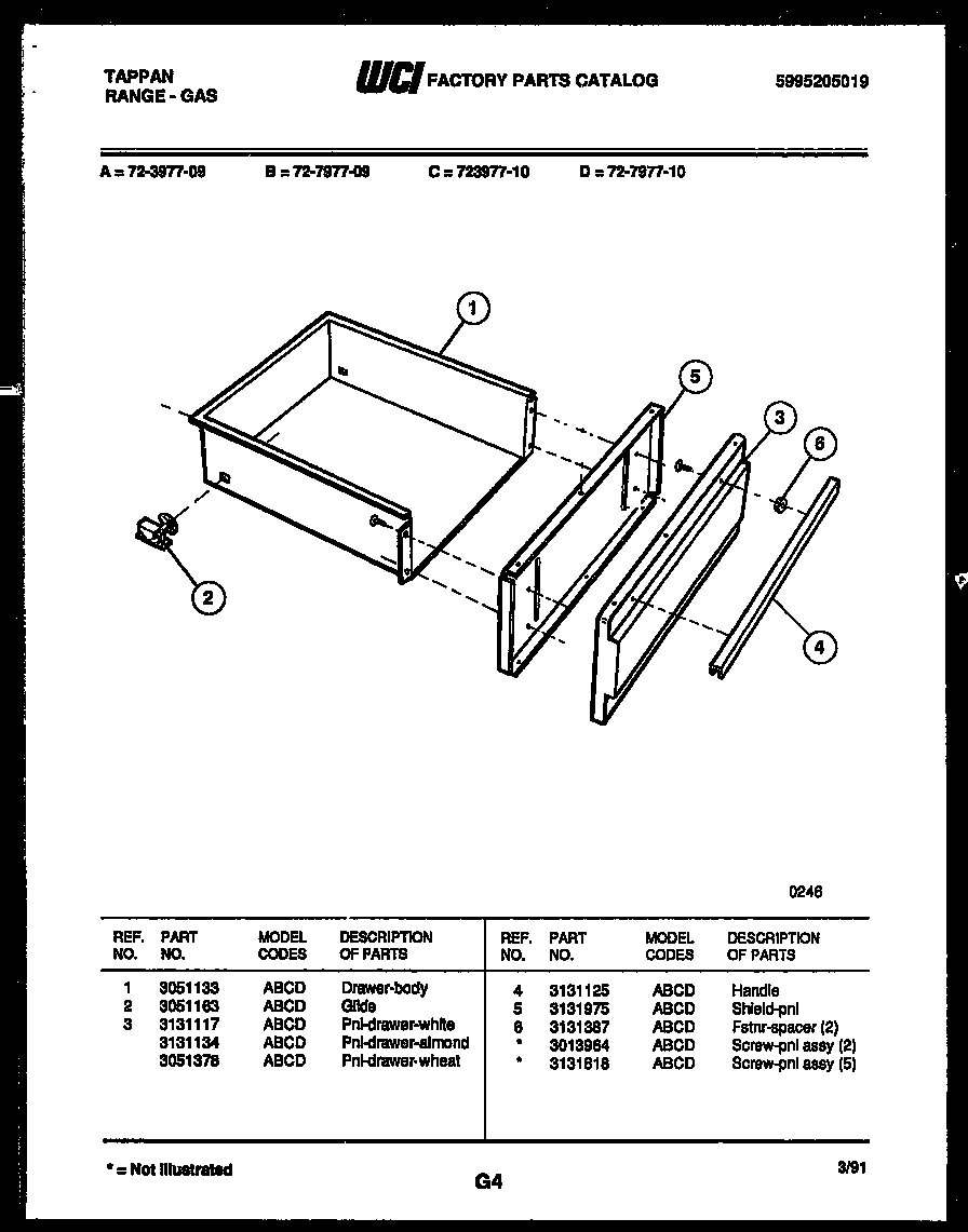 Tappan 72-3977-00-10 drawer parts diagram