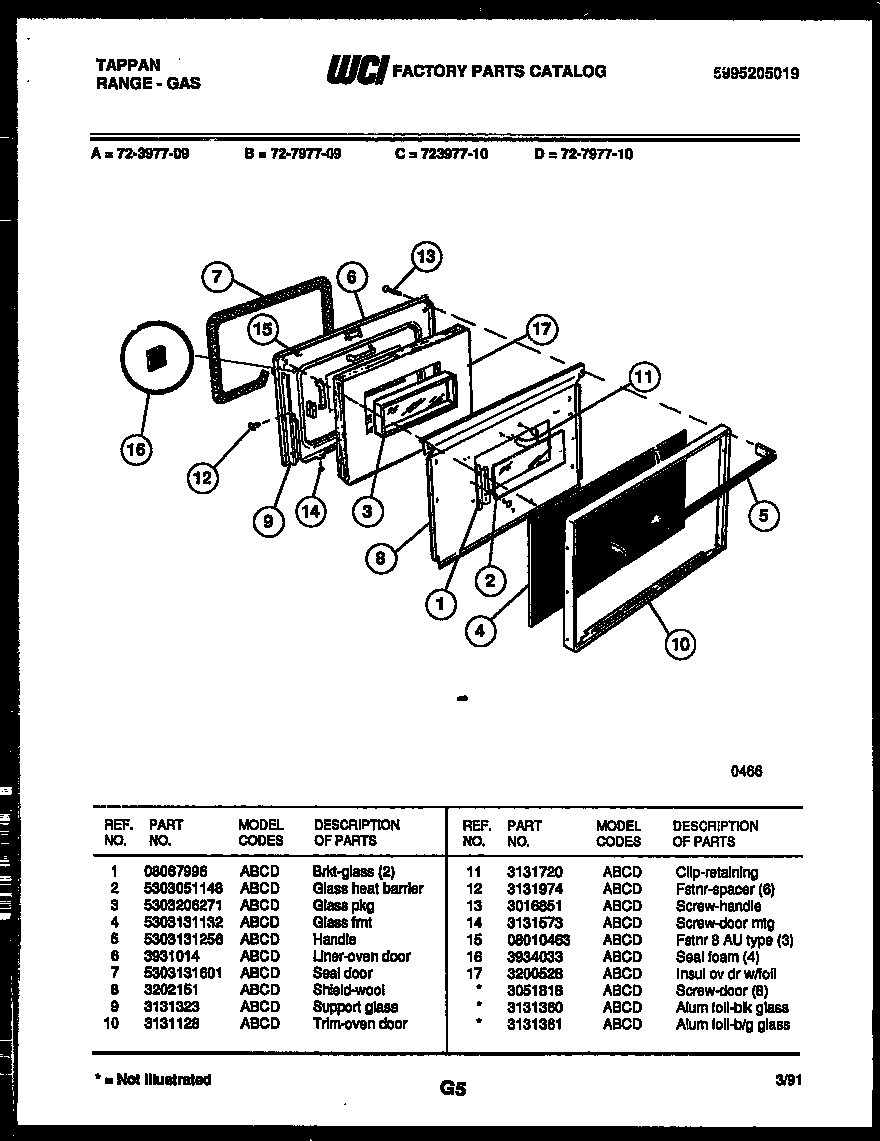 Tappan 72-3977-00-10 lower oven door parts diagram
