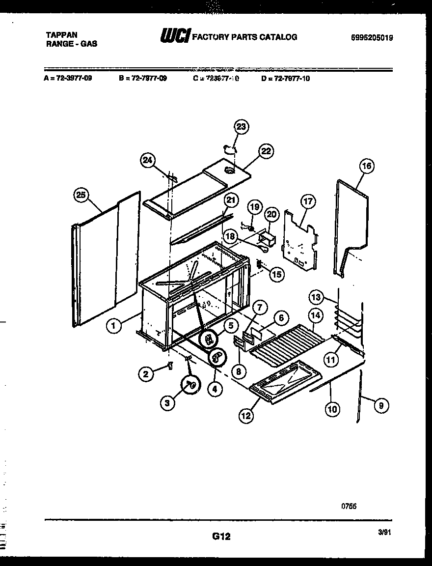 Tappan 72-3977-00-10 upper body parts diagram
