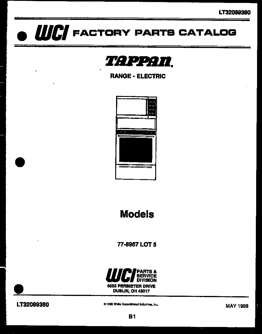 Tappan 77-8957-66-05 cover page diagram