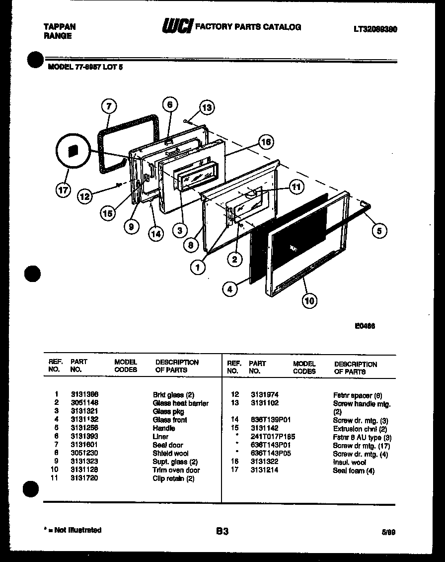 Tappan 77-8957-66-05 lower oven door parts diagram