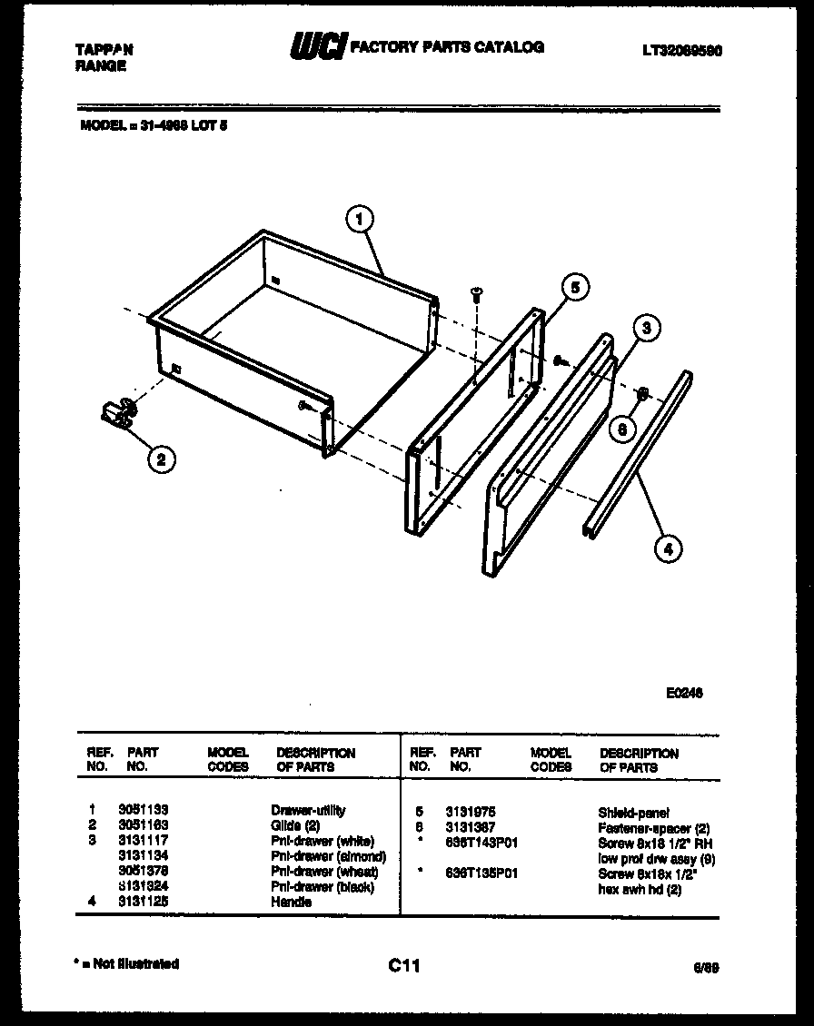 Tappan 31-4968-00-05 drawer parts diagram