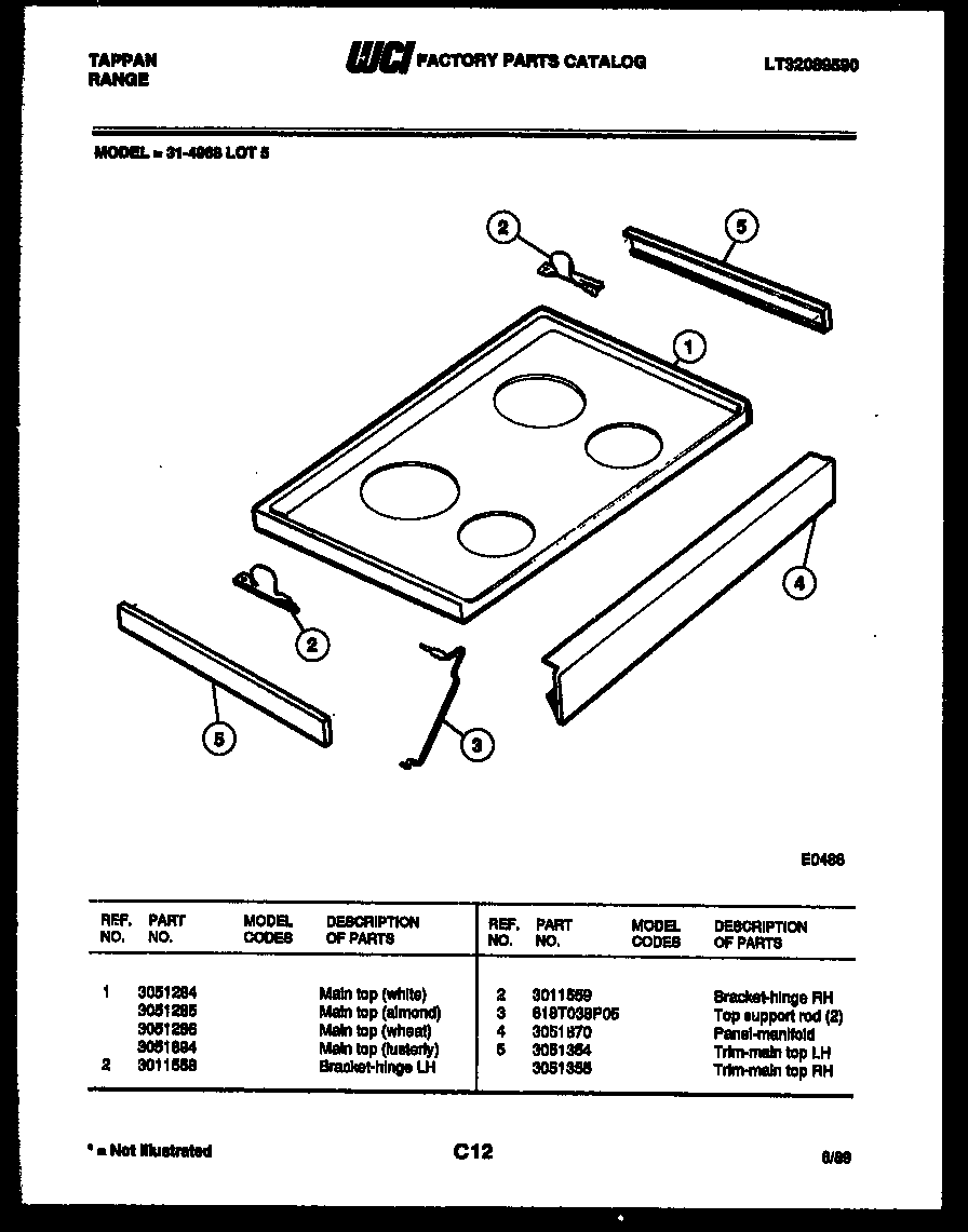 Tappan 31-4968-00-05 cooktop parts diagram