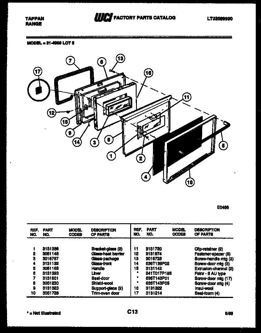 Tappan 31-4968-00-05 door parts diagram