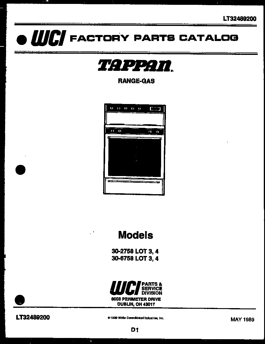 Tappan 30-6758-66-03 cover page diagram