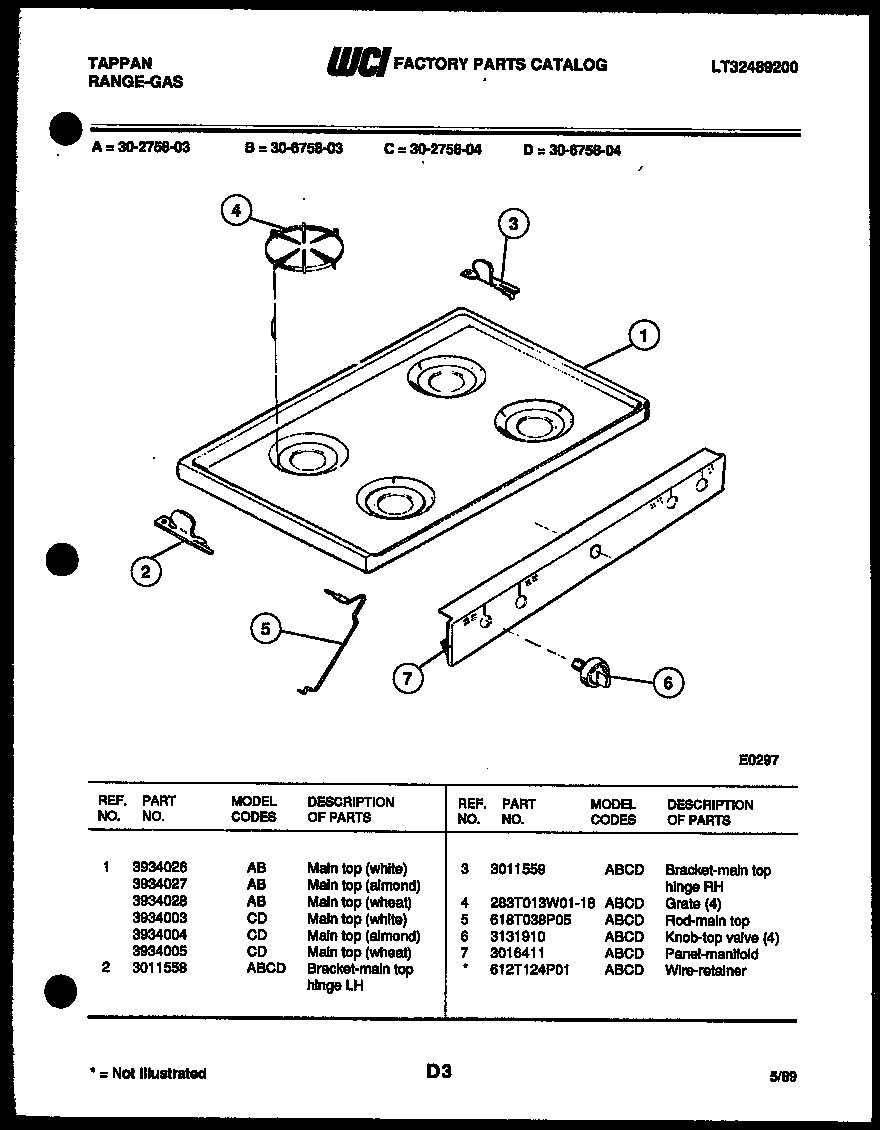 Tappan 30-6758-66-03 cooktop parts diagram