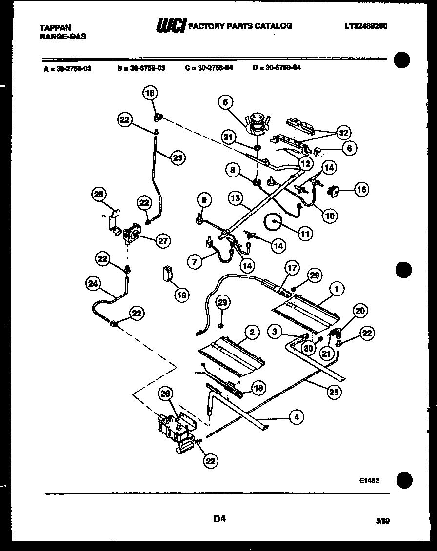 Tappan 30-6758-66-03 burner, manifold and gas control diagram