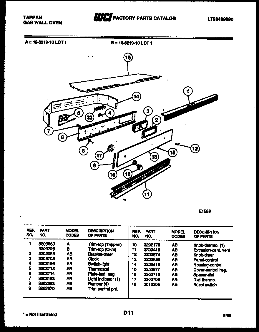 Tappan 12-3219-00-01 control panel diagram