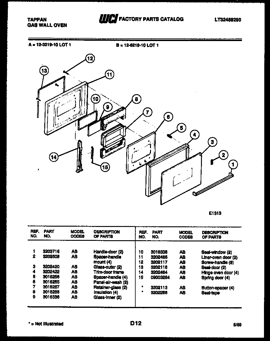 Tappan 12-3219-00-01 door parts diagram
