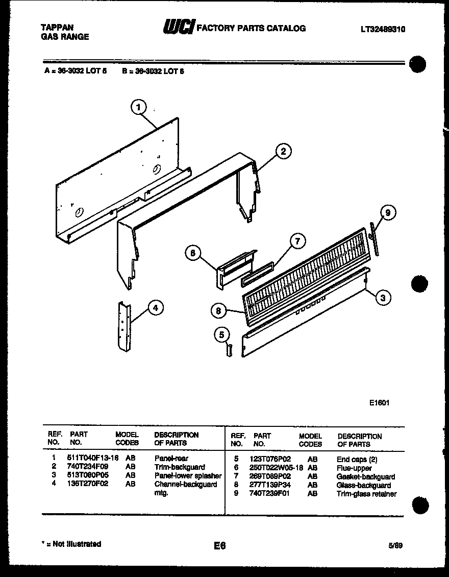 Tappan 36-3032-23-06 backguard diagram
