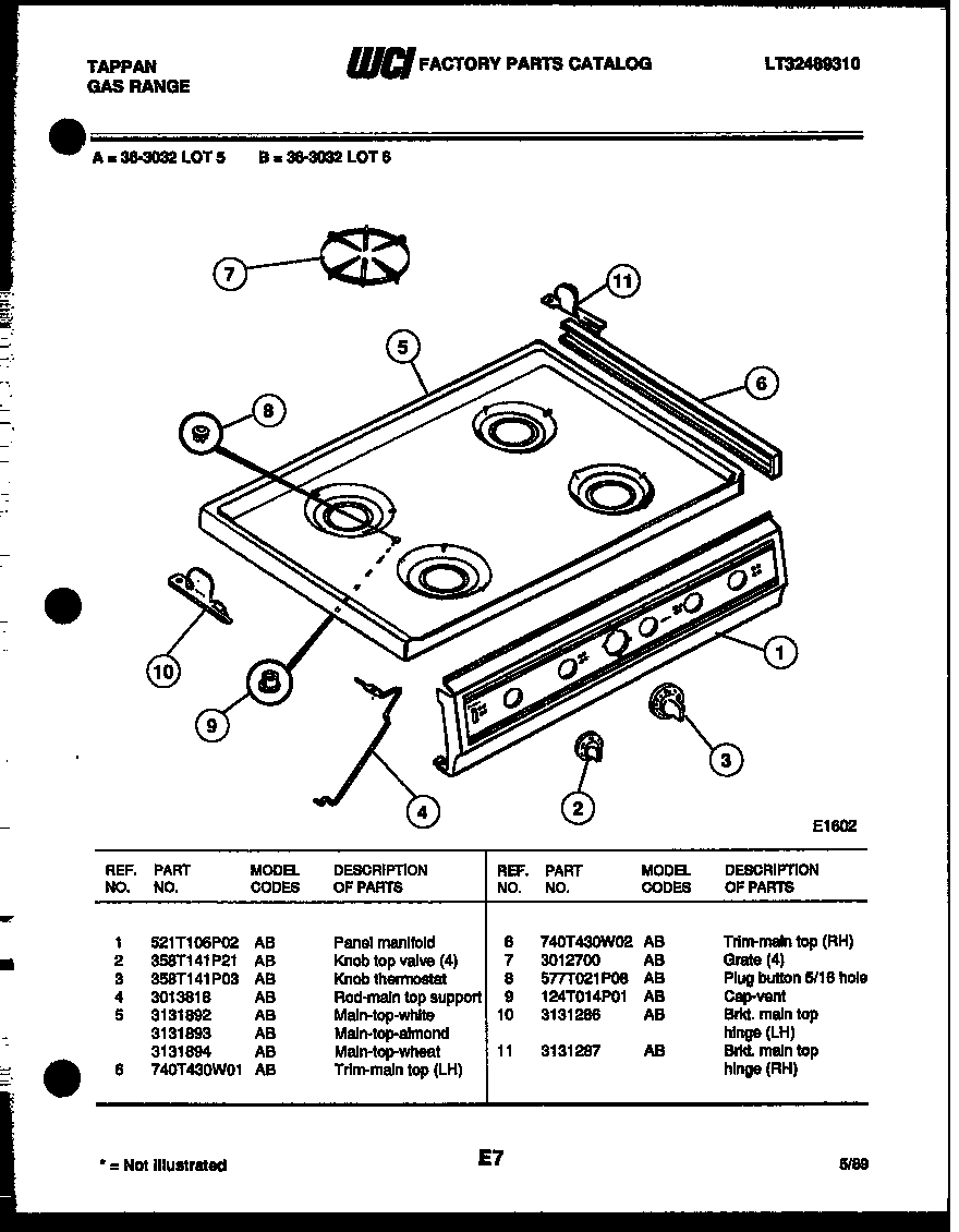 Tappan 36-3032-23-06 cooktop parts diagram
