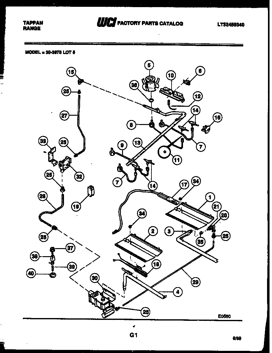 Tappan 30-3978-00-05 burner, manifold and gas control diagram