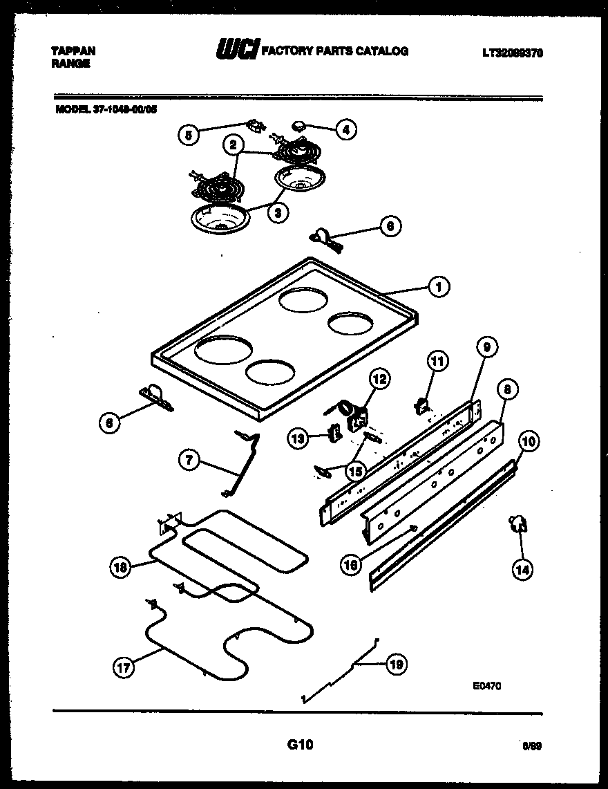 Tappan 37-1048-00-05 cooktop and broiler parts diagram
