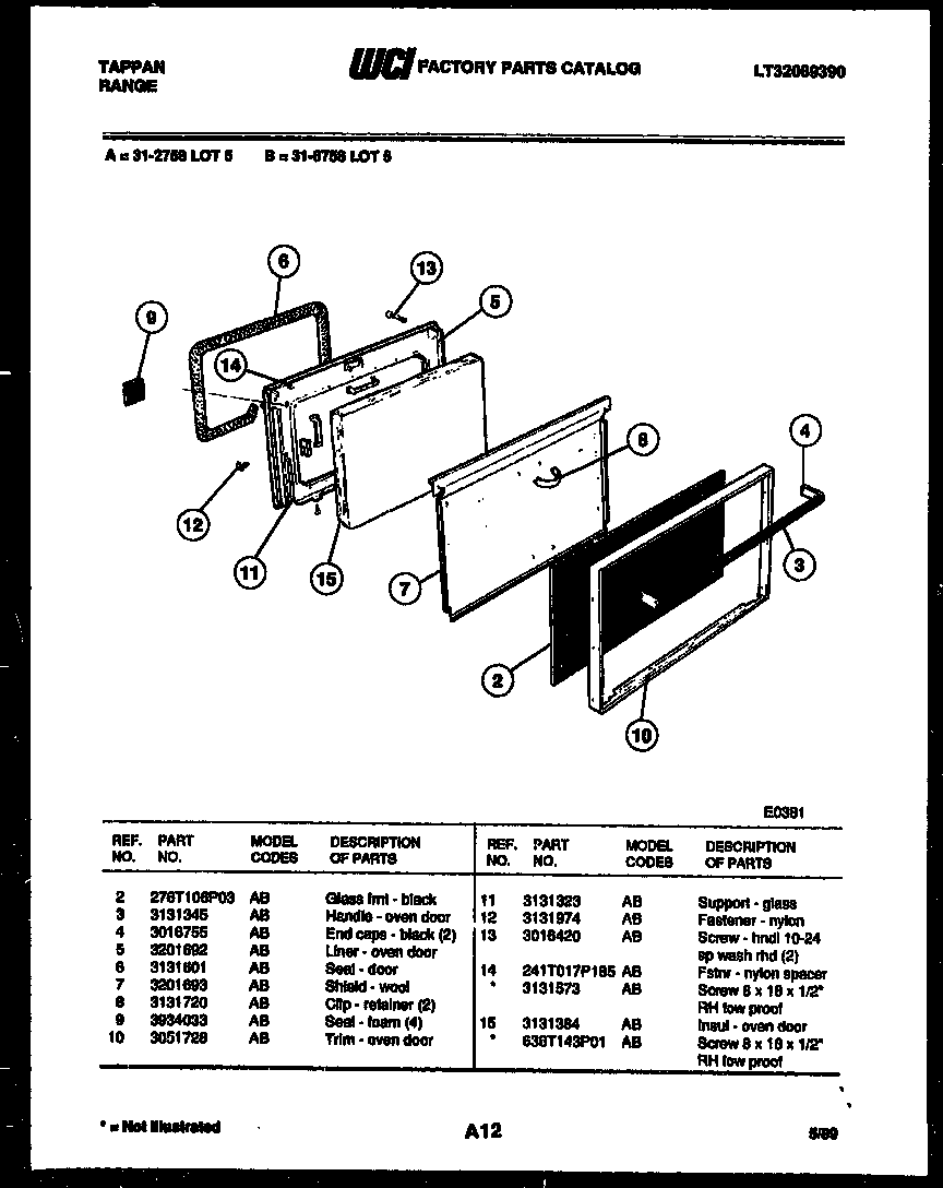 Tappan 31-6758-00-05 door parts diagram