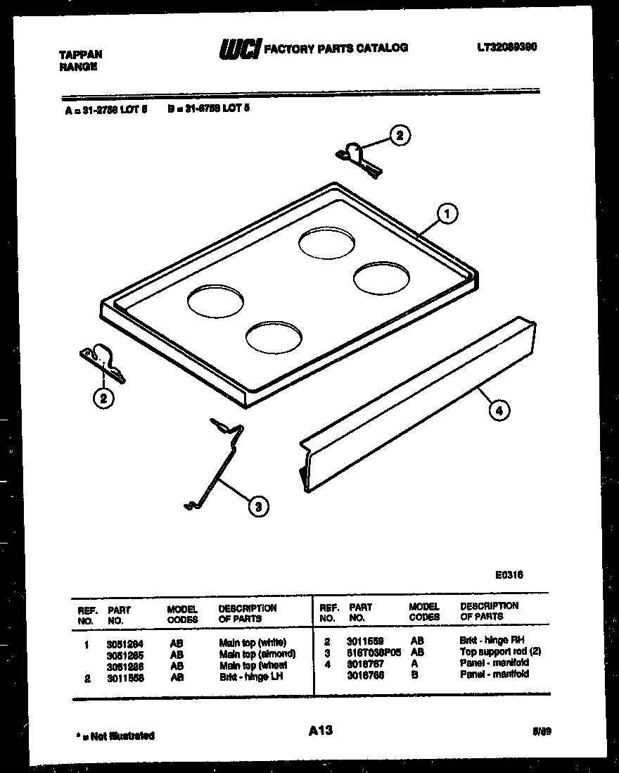 Tappan 31-6758-00-05 cooktop parts diagram