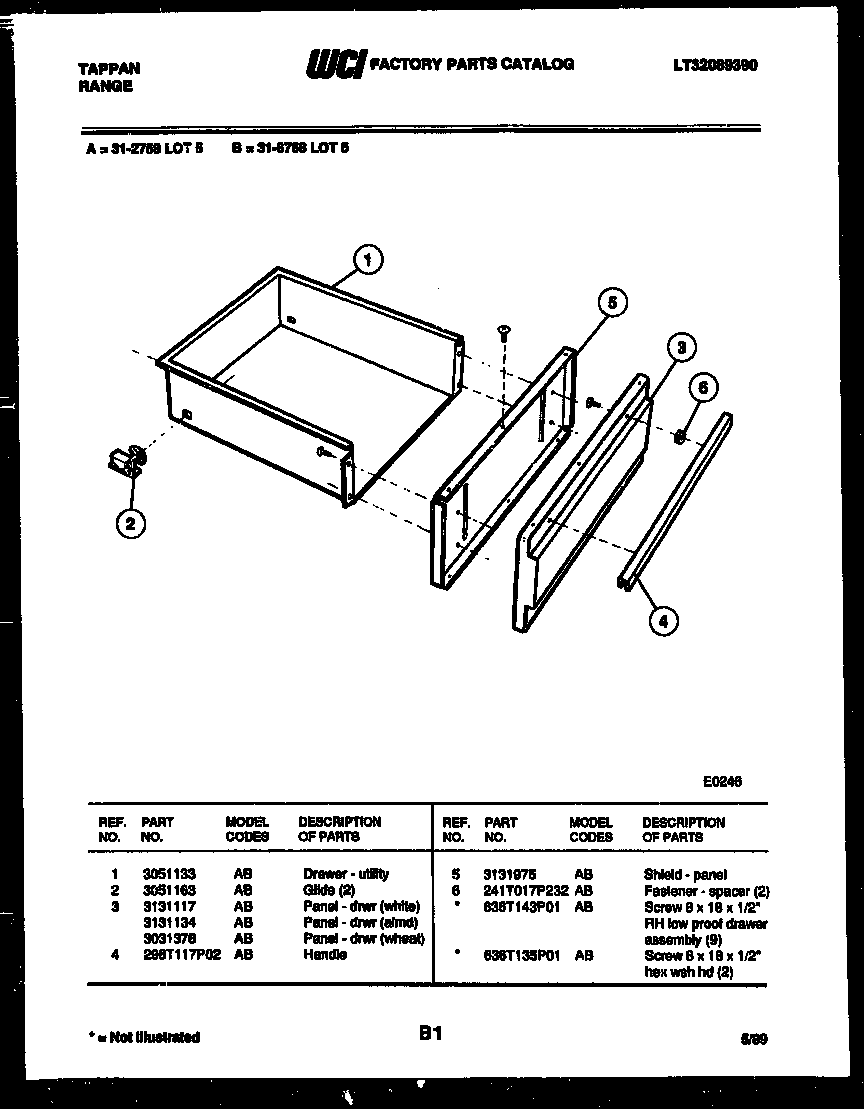 Tappan 31-6758-00-05 drawer parts diagram