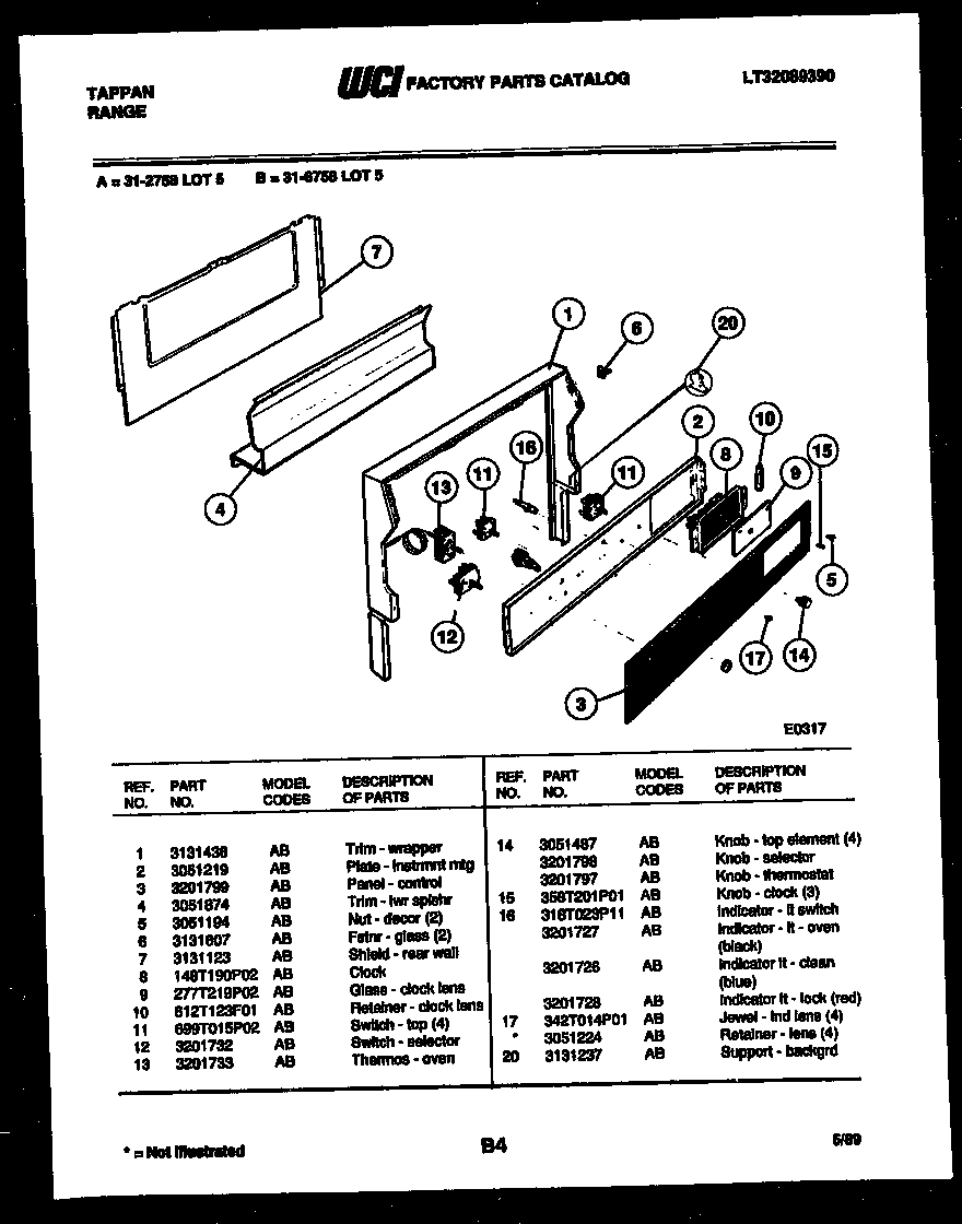 Tappan 31-6758-00-05 backguard diagram