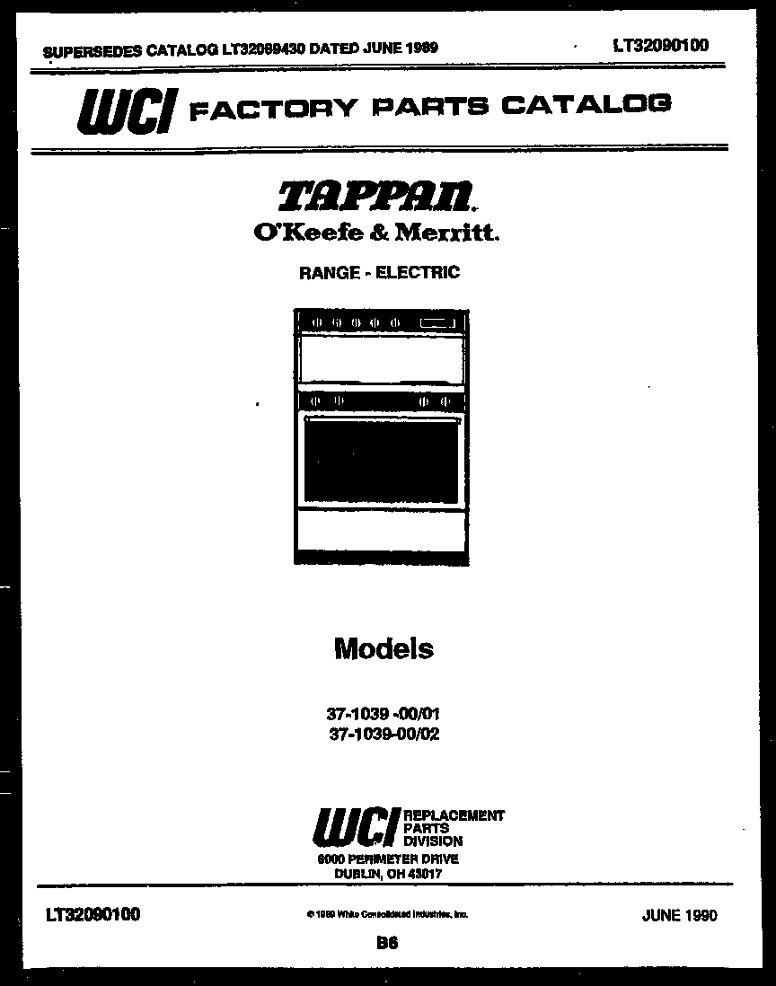 Tappan 37-1039-00-01 cover page diagram