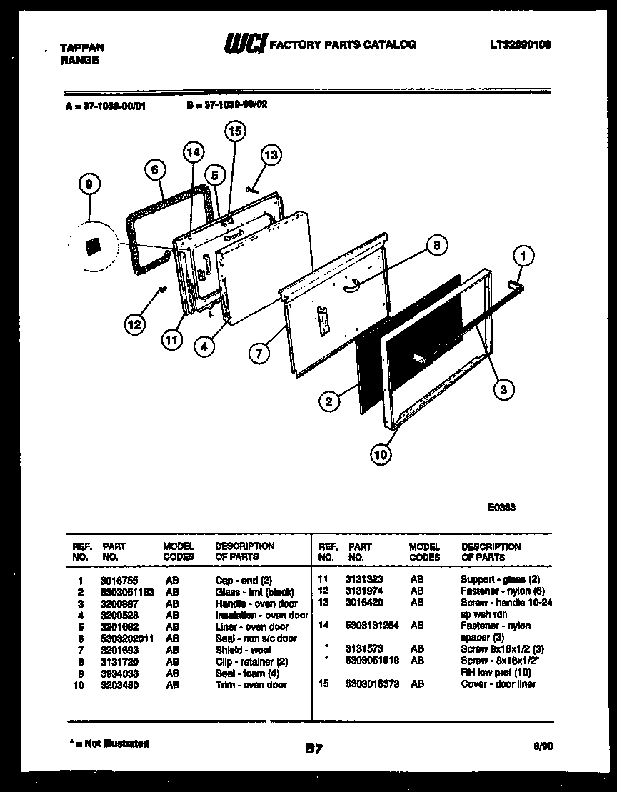 Tappan 37-1039-00-01 door parts diagram