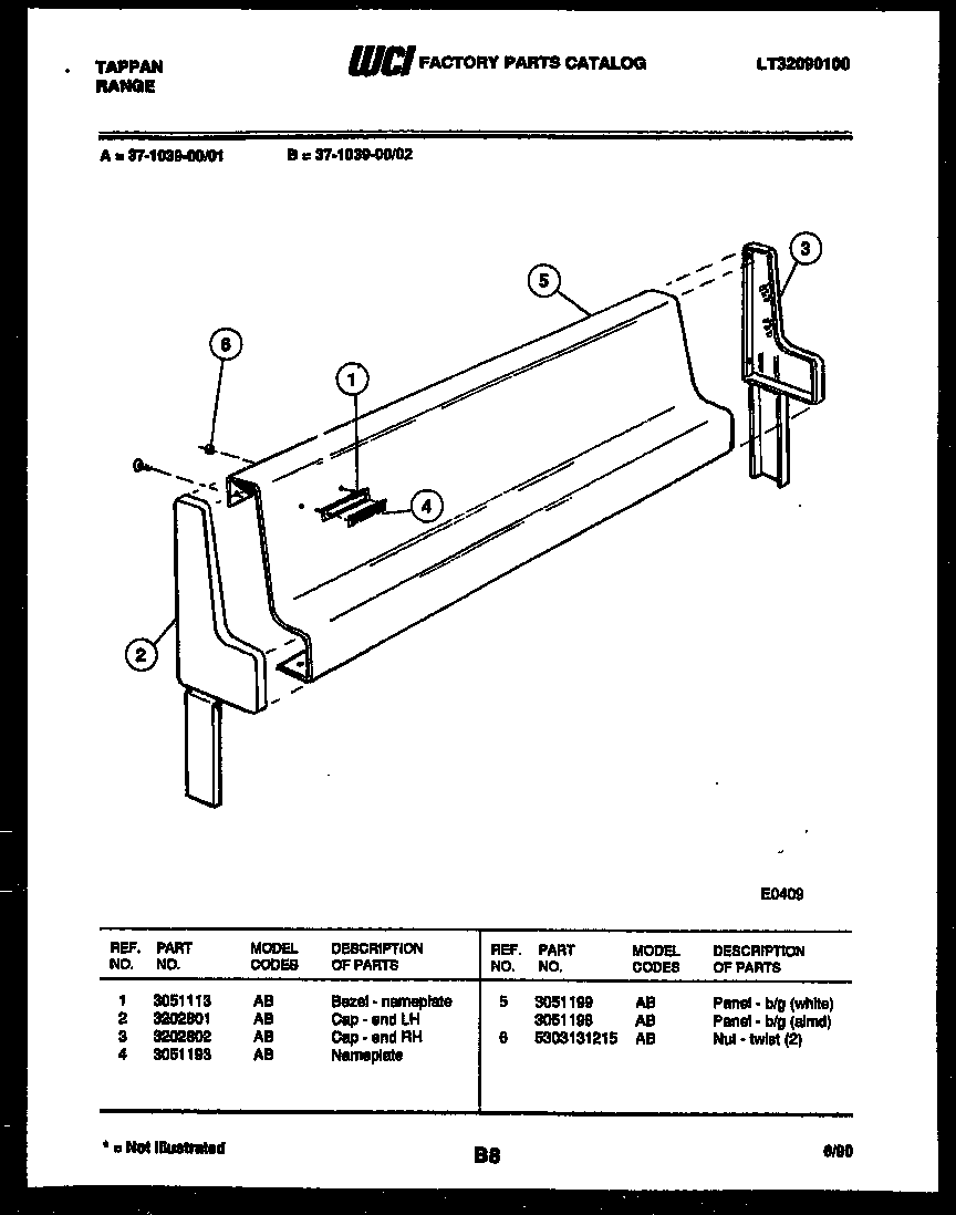 Tappan 37-1039-00-01 backguard diagram