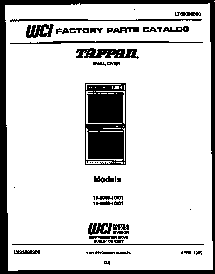 Tappan 11-5969-00-01 cover page- text only diagram