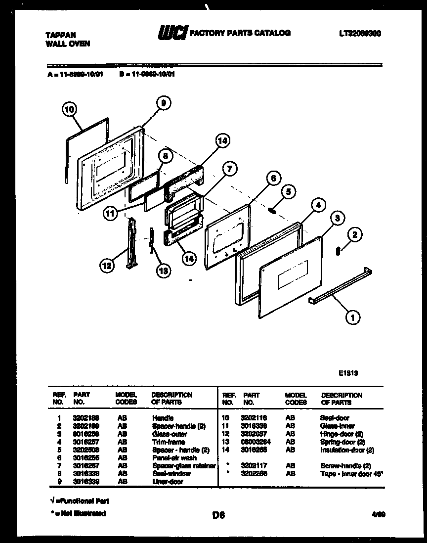 Tappan 11-5969-00-01 lower oven door parts diagram