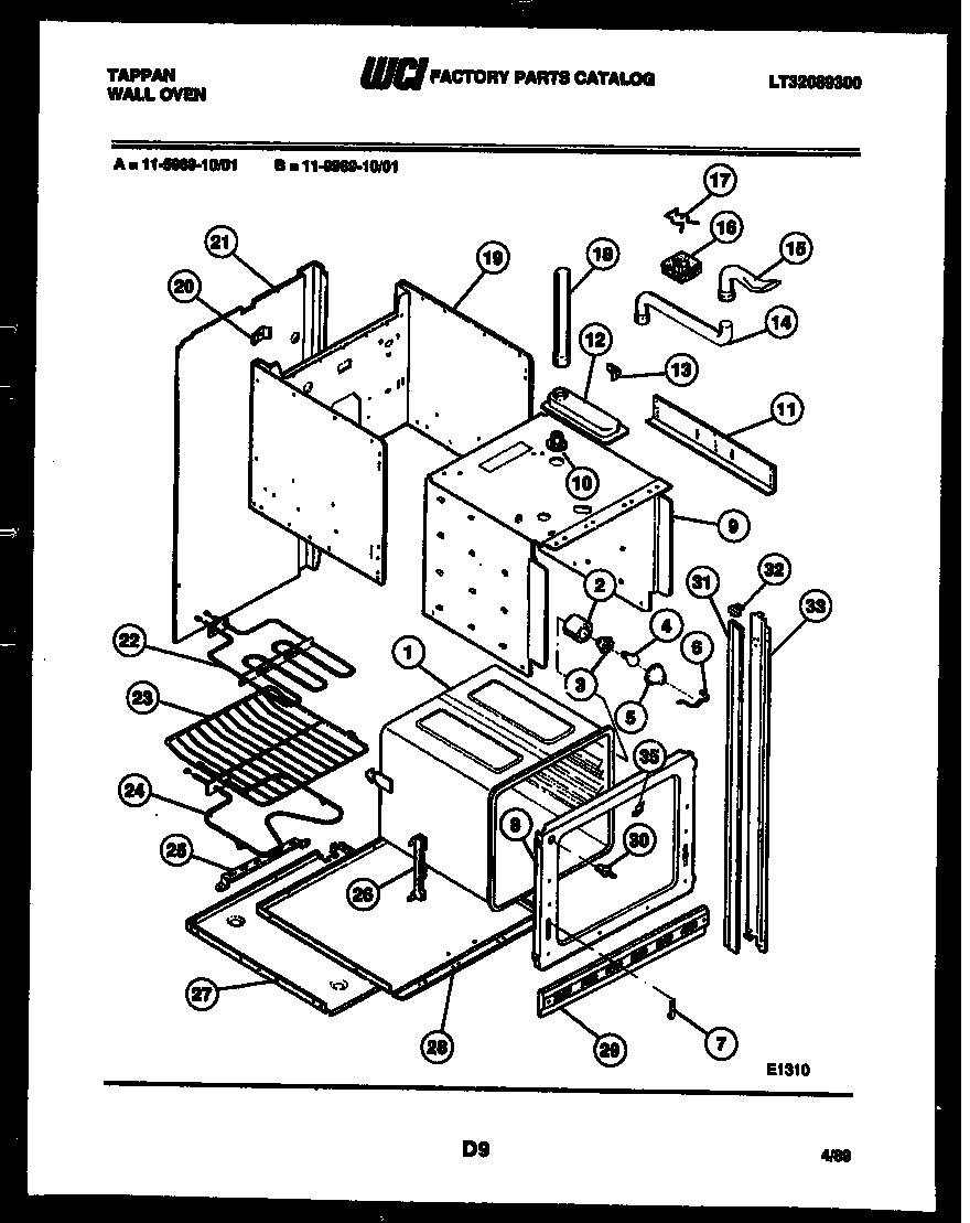 Tappan 11-5969-00-01 upper body parts diagram