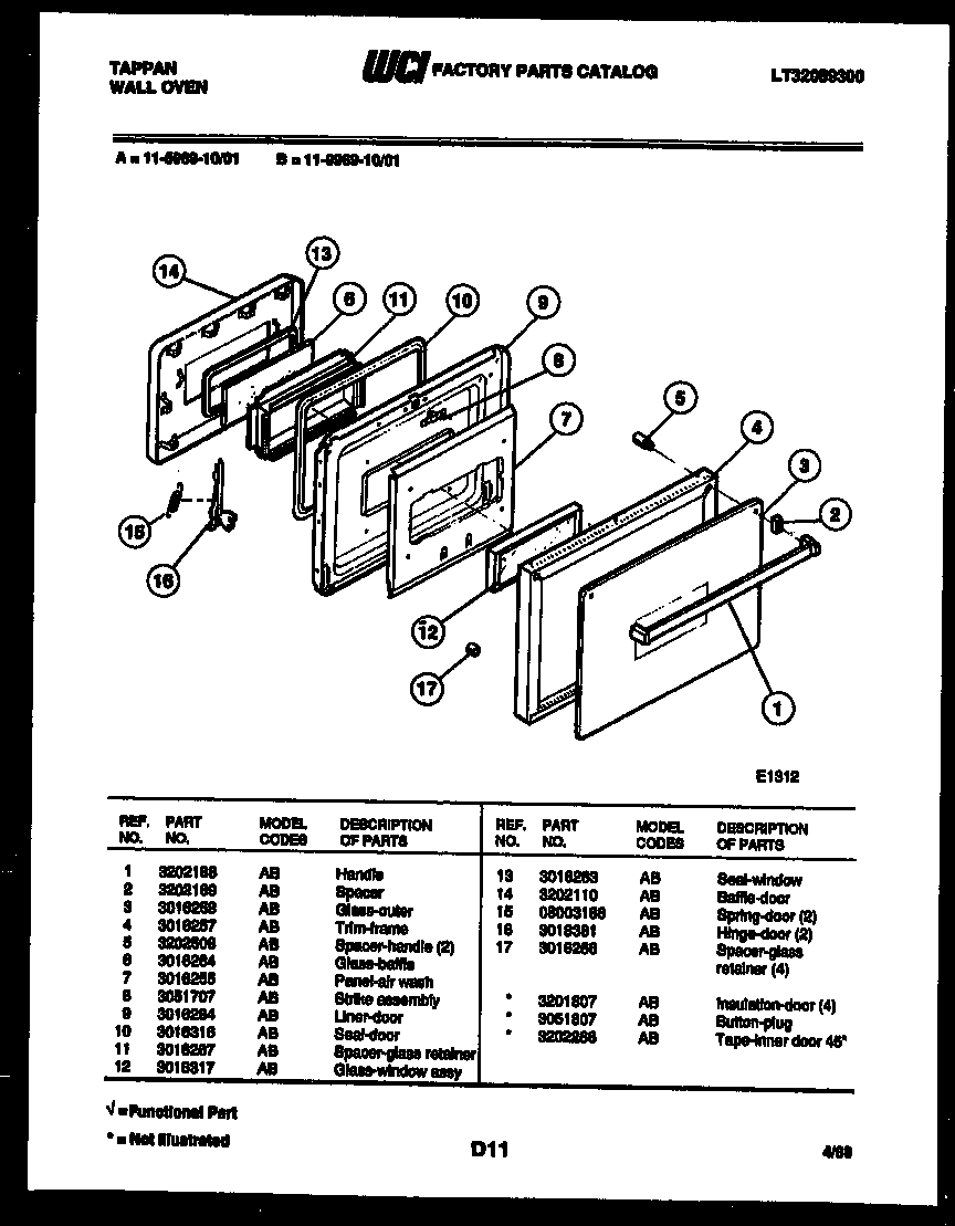 Tappan 11-5969-00-01 upper oven door parts diagram
