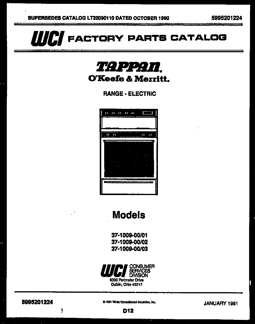 Tappan 37-1009-00-03 cover page diagram