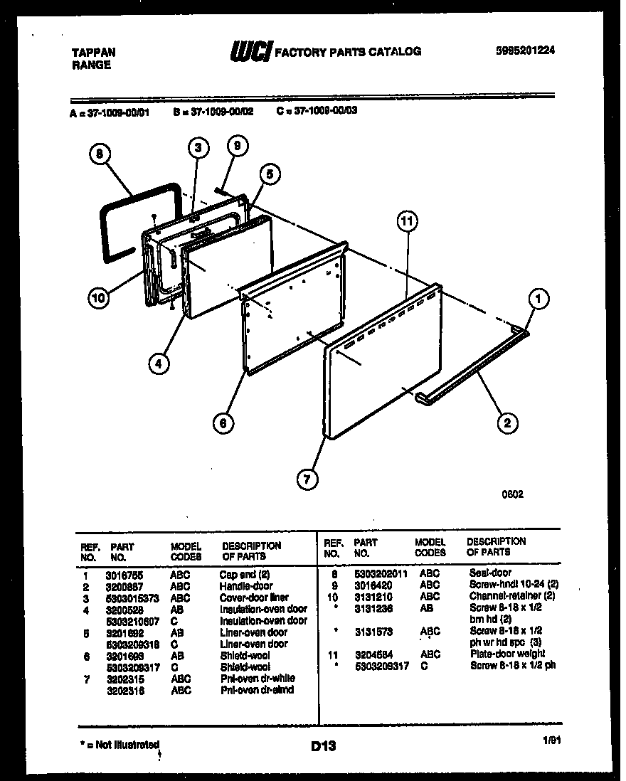 Tappan 37-1009-00-03 door parts diagram