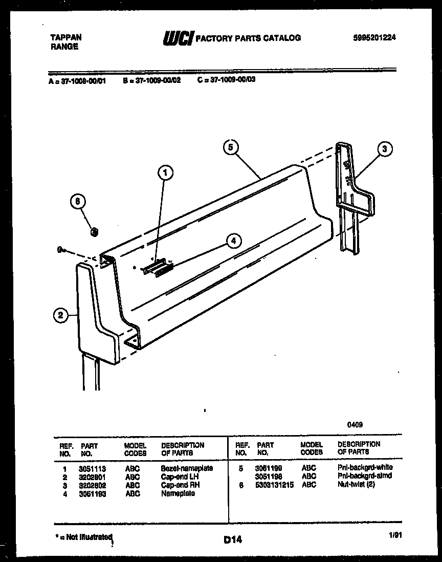 Tappan 37-1009-00-03 backguard diagram