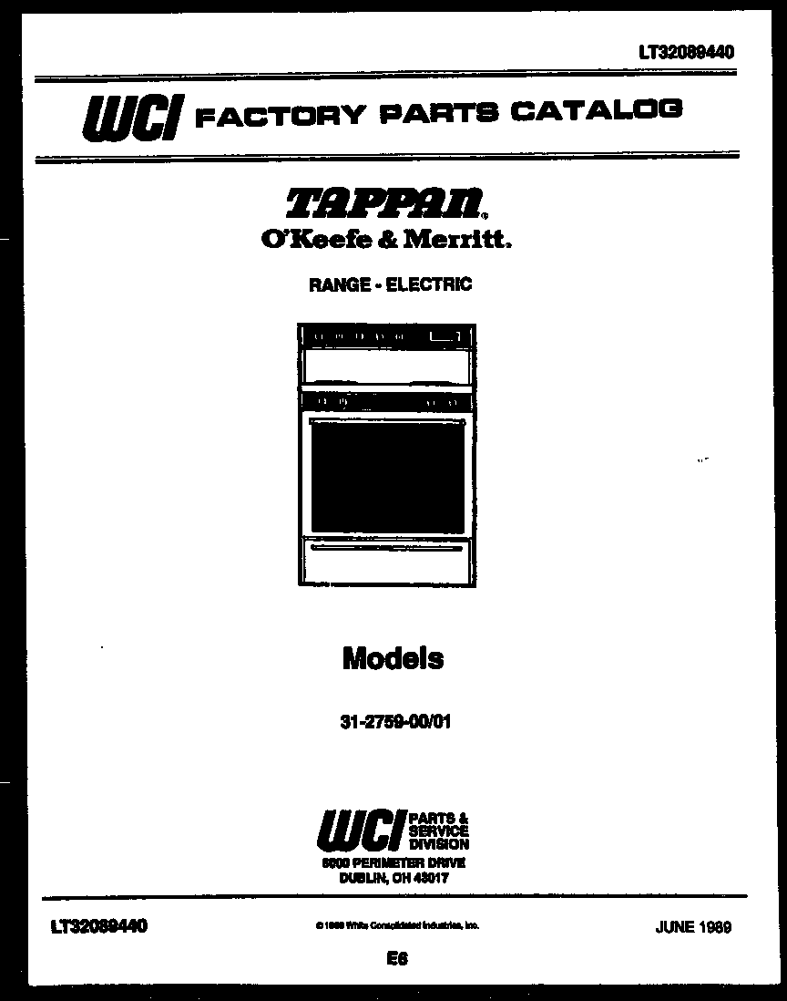 Tappan 31-2759-00-01 cover page diagram
