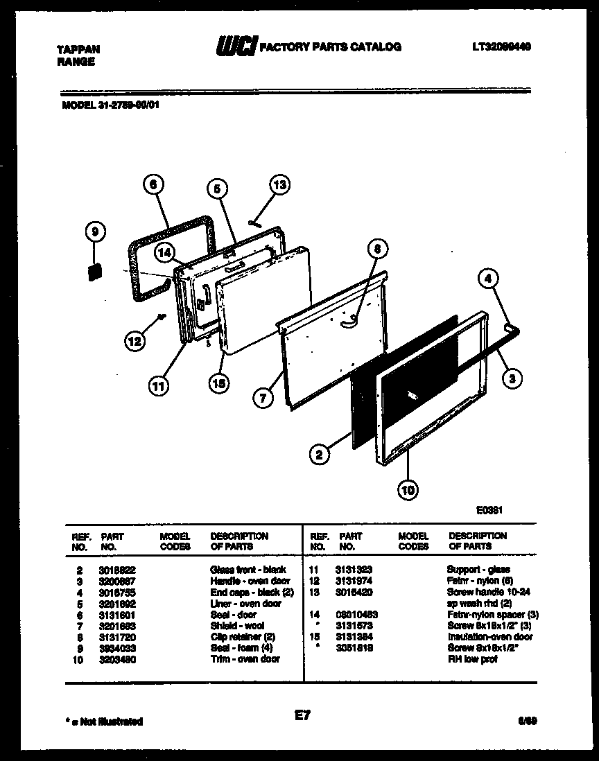 Tappan 31-2759-00-01 door parts diagram