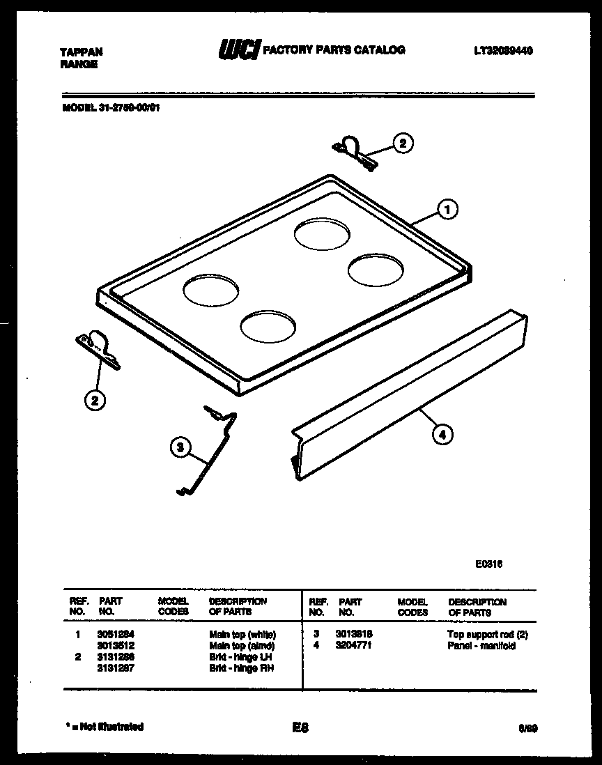 Tappan 31-2759-00-01 cooktop parts diagram
