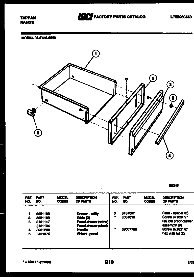 Tappan 31-2759-00-01 drawer parts diagram