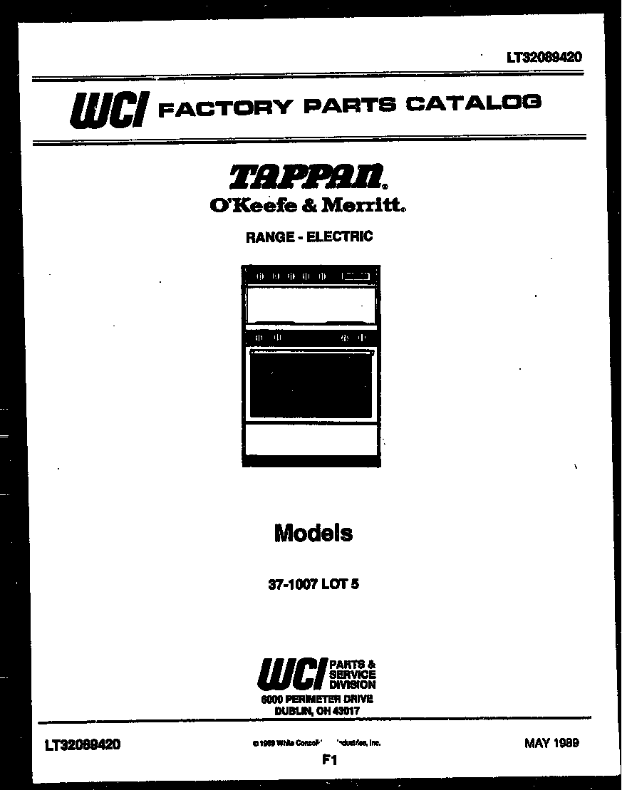 Tappan 37-1007-23-05 cover page diagram