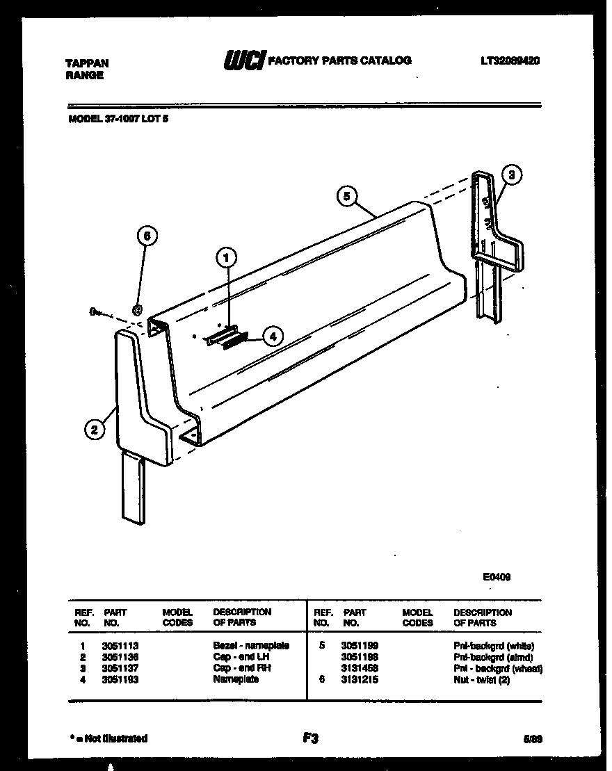 Tappan 37-1007-23-05 backguard diagram