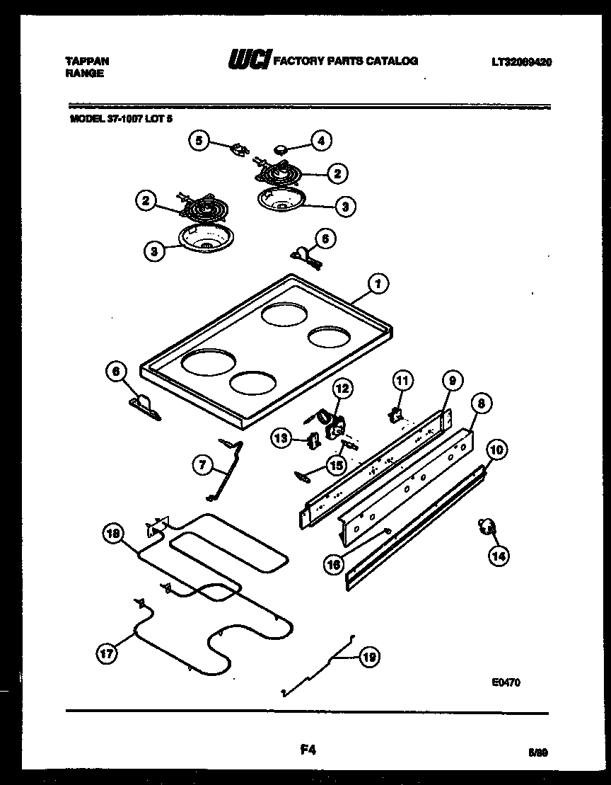 Tappan 37-1007-23-05 cooktop and broiler parts diagram