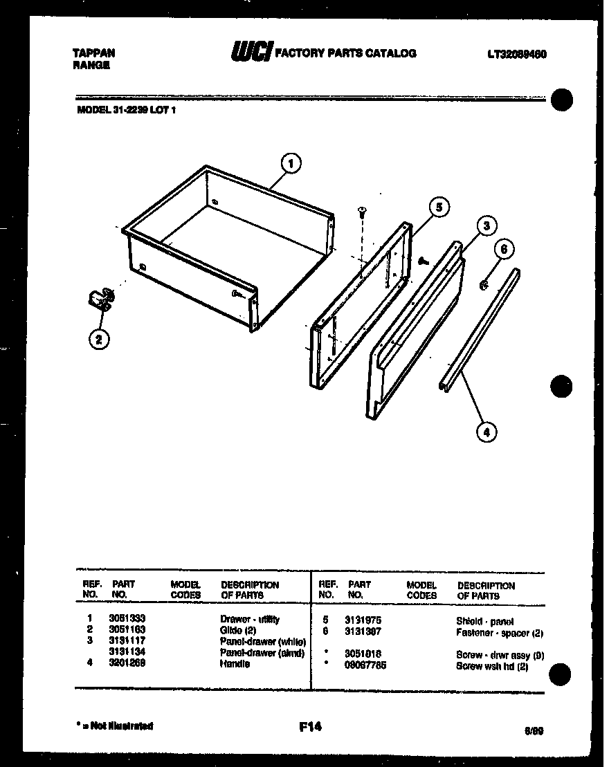 Tappan 31-2239-00-01 drawer parts diagram