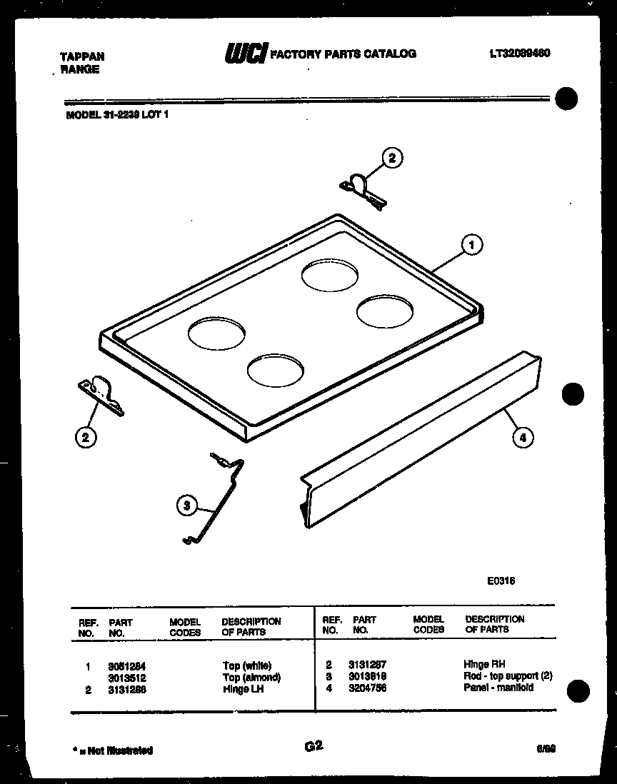 Tappan 31-2239-00-01 cooktop parts diagram