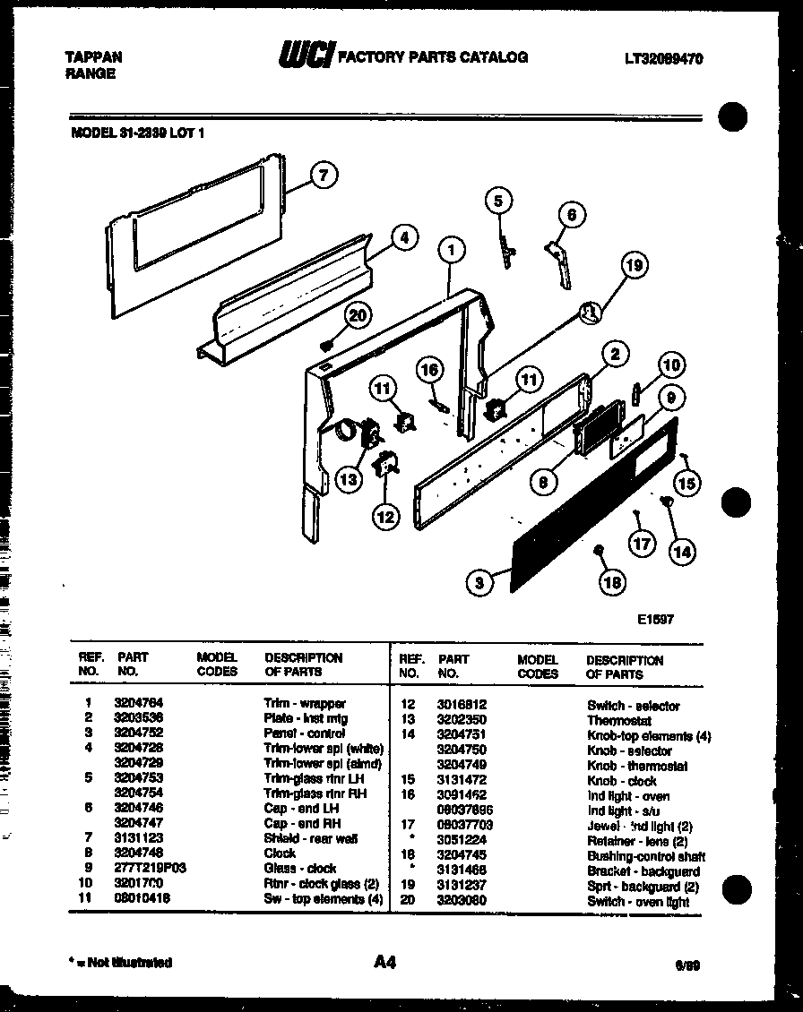 Tappan 31-2339-00-01 backguard diagram