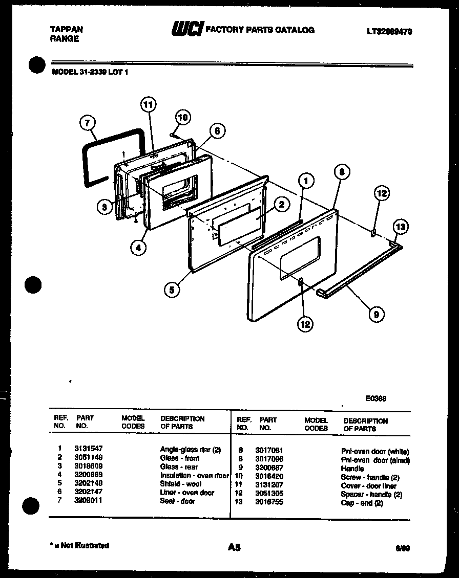 Tappan 31-2339-00-01 door parts diagram