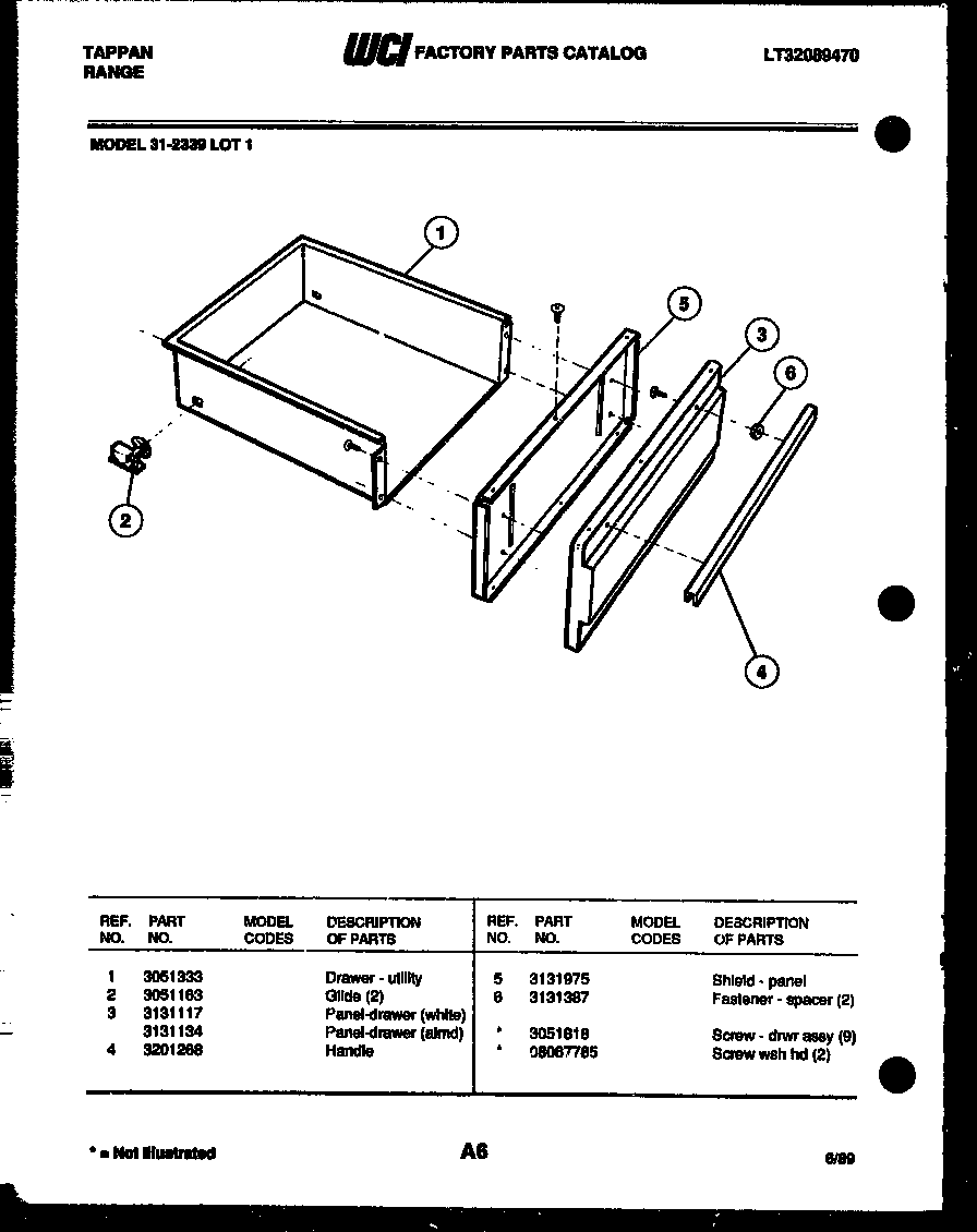 Tappan 31-2339-00-01 drawer parts diagram