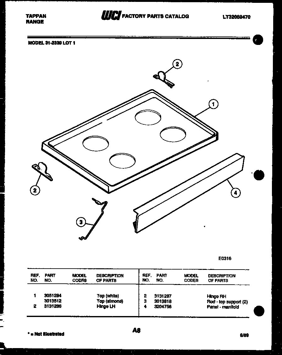 Tappan 31-2339-00-01 cooktop parts diagram