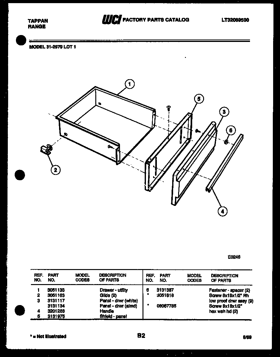 Tappan 31-2979-00-01 drawer parts diagram